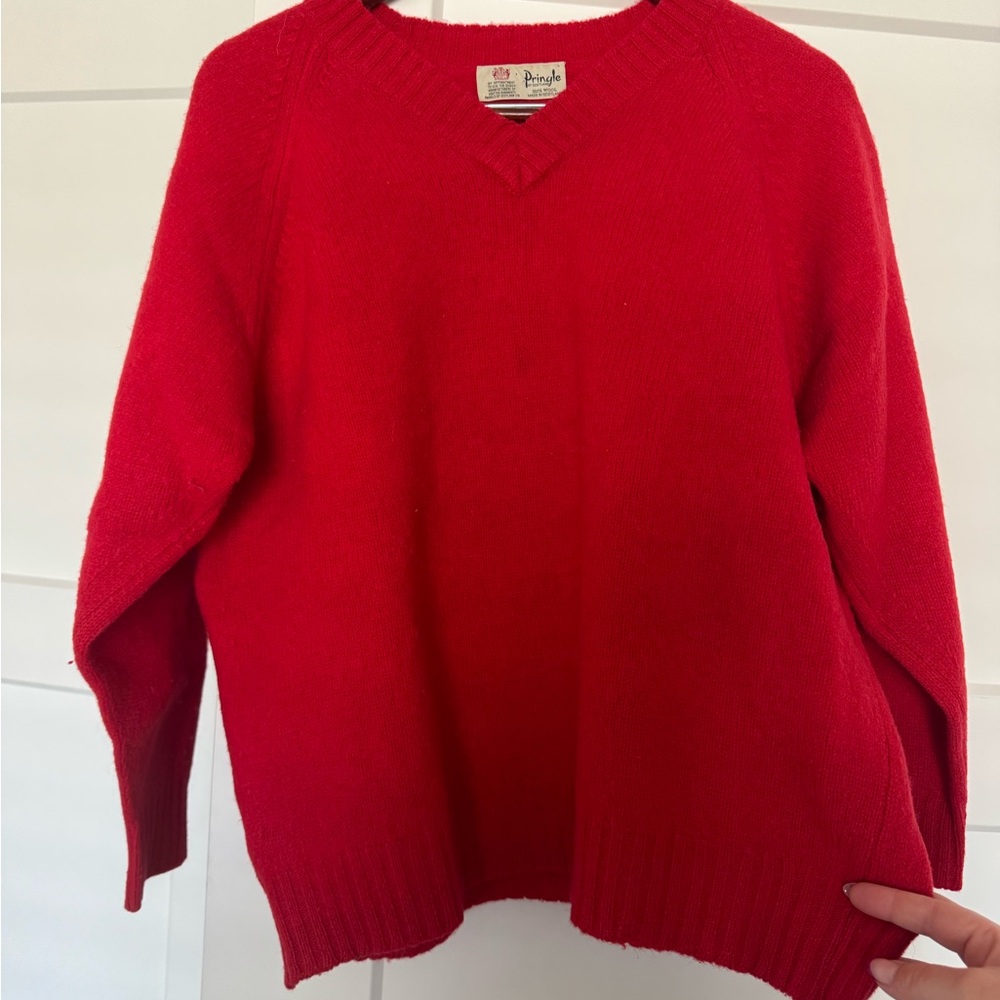 Vintage Pringle Bright Red V-Neck Sweater